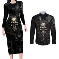 Skull Demon Fantasy Couples Matching Long Sleeve Bodycon Dress and Long Sleeve Button Shirts Time To Unleash A Litte Hell - Wonder Print Shop