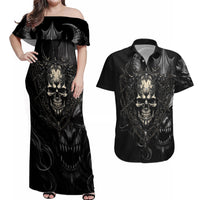 Skull Demon Fantasy Couples Matching Off Shoulder Maxi Dress and Hawaiian Shirt Time To Unleash A Litte Hell - Wonder Print Shop