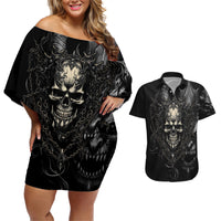 Skull Demon Fantasy Couples Matching Off Shoulder Short Dress and Hawaiian Shirt Time To Unleash A Litte Hell - Wonder Print Shop