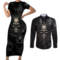 Skull Demon Fantasy Couples Matching Short Sleeve Bodycon Dress and Long Sleeve Button Shirts Time To Unleash A Litte Hell - Wonder Print Shop