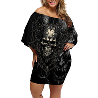 Skull Demon Fantasy Family Matching Off Shoulder Short Dress and Hawaiian Shirt Time To Unleash A Litte Hell - Wonder Print Shop