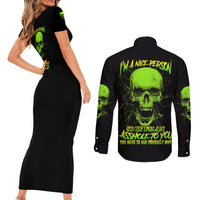I'm A Nice Person Skull Couples Matching Short Sleeve Bodycon Dress and Long Sleeve Button Shirt - Wonder Print Shop
