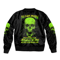 I'm A Nice Person Skull Sleeve Zip Bomber Jacket - Wonder Print Shop