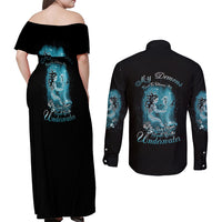 My Demons Tried To Drown Me Mermaid Couples Matching Off Shoulder Maxi Dress and Long Sleeve Button Shirt - Wonder Print Shop