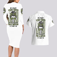 Oh I Pissed You Off Messy Bun Couples Matching Long Sleeve Bodycon Dress and Hawaiian Shirt - Wonder Print Shop