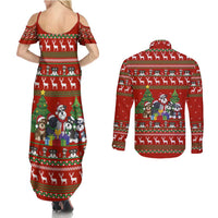 Miniature Schnauzer Family Snow Christmas Couples Matching Summer Maxi Dress and Long Sleeve Button Shirt Xmas Holiday Patterns - Wonder Print Shop