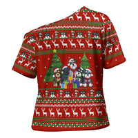 Miniature Schnauzer Family Snow Christmas Cross Shoulder Shirt Xmas Holiday Patterns - Wonder Print Shop