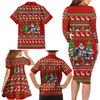 Miniature Schnauzer Family Snow Christmas Family Matching Long Sleeve Bodycon Dress and Hawaiian Shirt Xmas Holiday Patterns - Wonder Print Shop