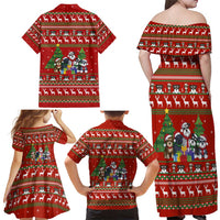 Miniature Schnauzer Family Snow Christmas Family Matching Off Shoulder Maxi Dress and Hawaiian Shirt Xmas Holiday Patterns - Wonder Print Shop