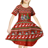 Miniature Schnauzer Family Snow Christmas Kid Short Sleeve Dress Xmas Holiday Patterns - Wonder Print Shop