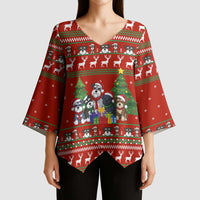 Miniature Schnauzer Family Snow Christmas Kimono Sleeve Blouse Xmas Holiday Patterns - Wonder Print Shop