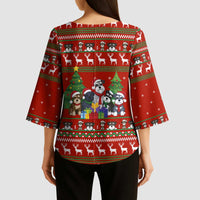 Miniature Schnauzer Family Snow Christmas Kimono Sleeve Blouse Xmas Holiday Patterns - Wonder Print Shop