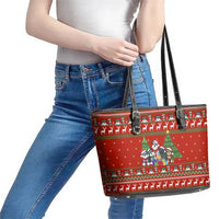 Miniature Schnauzer Family Snow Christmas Leather Tote Bag Xmas Holiday Patterns - Wonder Print Shop