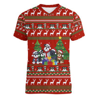 Miniature Schnauzer Family Snow Christmas Women V-Neck T-Shirt Xmas Holiday Patterns - Wonder Print Shop