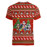 Miniature Schnauzer Family Snow Christmas Women V-Neck T-Shirt Xmas Holiday Patterns - Wonder Print Shop