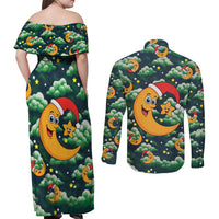 Christmas Moon and Star Couples Matching Off Shoulder Maxi Dress and Long Sleeve Button Shirt Xmas Holiday Patterns - Wonder Print Shop