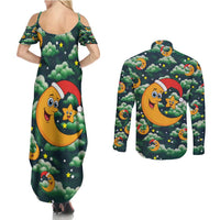 Christmas Moon and Star Couples Matching Summer Maxi Dress and Long Sleeve Button Shirt Xmas Holiday Patterns - Wonder Print Shop