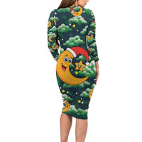 Christmas Moon and Star Family Matching Long Sleeve Bodycon Dress and Hawaiian Shirt Xmas Holiday Patterns - Wonder Print Shop