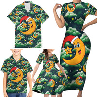 Christmas Moon and Star Family Matching Short Sleeve Bodycon Dress and Hawaiian Shirt Xmas Holiday Patterns - Wonder Print Shop