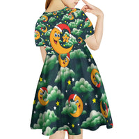 Christmas Moon and Star Kid Short Sleeve Dress Xmas Holiday Patterns - Wonder Print Shop