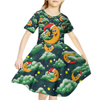 Christmas Moon and Star Kid Short Sleeve Dress Xmas Holiday Patterns - Wonder Print Shop