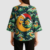 Christmas Moon and Star Kimono Sleeve Blouse Xmas Holiday Patterns - Wonder Print Shop
