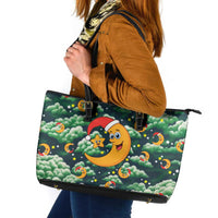 Christmas Moon and Star Leather Tote Bag Xmas Holiday Patterns - Wonder Print Shop