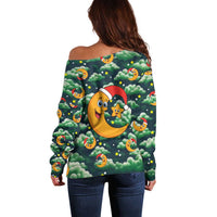 Christmas Moon and Star Off Shoulder Sweater Xmas Holiday Patterns - Wonder Print Shop