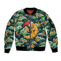 Christmas Moon and Star Sleeve Zip Bomber Jacket Xmas Holiday Patterns - Wonder Print Shop