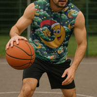 Christmas Moon and Star Sleeveless Hoodie Xmas Holiday Patterns - Wonder Print Shop
