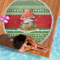 Christmas Mushroom House Beach Blanket Xmas Holiday Patterns - Wonder Print Shop