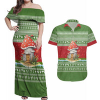 Christmas Mushroom House Couples Matching Off Shoulder Maxi Dress and Hawaiian Shirt Xmas Holiday Patterns - Wonder Print Shop