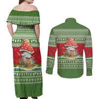 Christmas Mushroom House Couples Matching Off Shoulder Maxi Dress and Long Sleeve Button Shirt Xmas Holiday Patterns - Wonder Print Shop