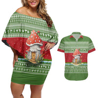 Christmas Mushroom House Couples Matching Off Shoulder Short Dress and Hawaiian Shirt Xmas Holiday Patterns - Wonder Print Shop