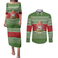 Christmas Mushroom House Couples Matching Puletasi and Long Sleeve Button Shirt Xmas Holiday Patterns - Wonder Print Shop