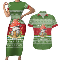 Christmas Mushroom House Couples Matching Short Sleeve Bodycon Dress and Hawaiian Shirt Xmas Holiday Patterns - Wonder Print Shop