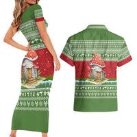 Christmas Mushroom House Couples Matching Short Sleeve Bodycon Dress and Hawaiian Shirt Xmas Holiday Patterns - Wonder Print Shop