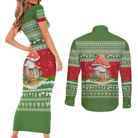 Christmas Mushroom House Couples Matching Short Sleeve Bodycon Dress and Long Sleeve Button Shirt Xmas Holiday Patterns - Wonder Print Shop