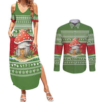 Christmas Mushroom House Couples Matching Summer Maxi Dress and Long Sleeve Button Shirt Xmas Holiday Patterns - Wonder Print Shop