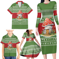 Christmas Mushroom House Family Matching Long Sleeve Bodycon Dress and Hawaiian Shirt Xmas Holiday Patterns - Wonder Print Shop