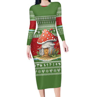 Christmas Mushroom House Family Matching Long Sleeve Bodycon Dress and Hawaiian Shirt Xmas Holiday Patterns - Wonder Print Shop