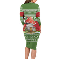 Christmas Mushroom House Family Matching Long Sleeve Bodycon Dress and Hawaiian Shirt Xmas Holiday Patterns - Wonder Print Shop