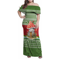 Christmas Mushroom House Family Matching Off Shoulder Maxi Dress and Hawaiian Shirt Xmas Holiday Patterns - Wonder Print Shop