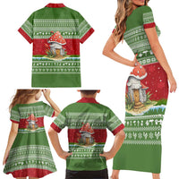Christmas Mushroom House Family Matching Short Sleeve Bodycon Dress and Hawaiian Shirt Xmas Holiday Patterns - Wonder Print Shop
