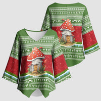 Christmas Mushroom House Kimono Sleeve Blouse Xmas Holiday Patterns - Wonder Print Shop