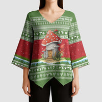 Christmas Mushroom House Kimono Sleeve Blouse Xmas Holiday Patterns - Wonder Print Shop