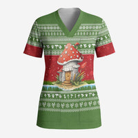 Christmas Mushroom House Scrub Top Xmas Holiday Patterns - Wonder Print Shop