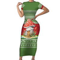 Christmas Mushroom House Short Sleeve Bodycon Dress Xmas Holiday Patterns - Wonder Print Shop