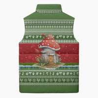 Christmas Mushroom House Sleeveless Puffer Jacket Xmas Holiday Patterns - Wonder Print Shop