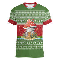 Christmas Mushroom House Women V-Neck T-Shirt Xmas Holiday Patterns - Wonder Print Shop
